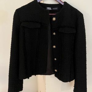 zara gold buttons tweed black jacket